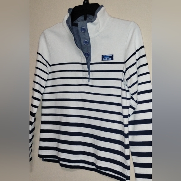 LL Bean Pullover Sweatshirt Womens XS Blue White Striped Mock Neck LS - Picture 4 of 16